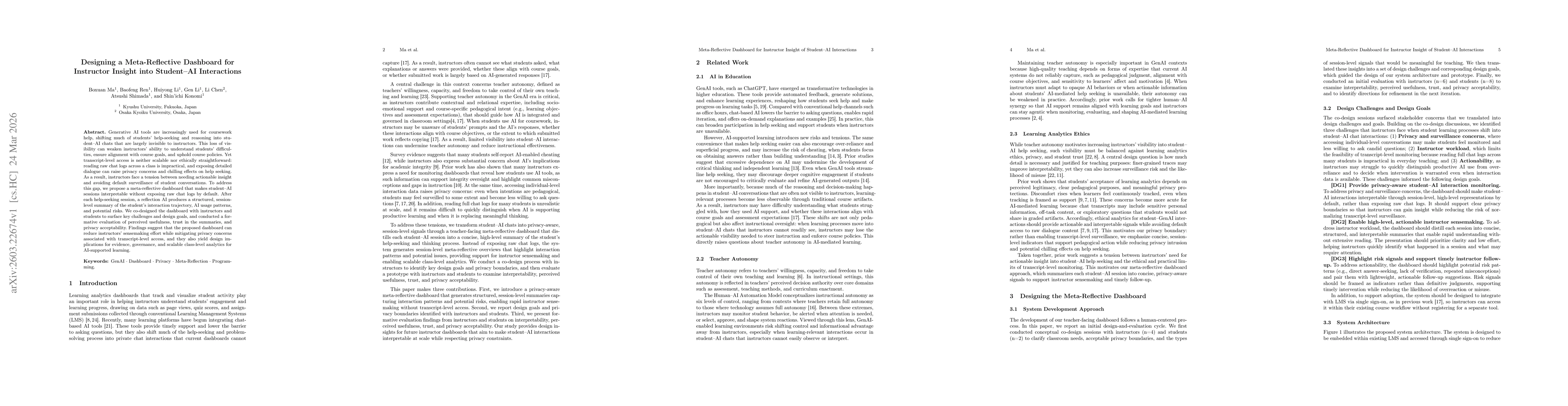 Thumbnail for Designing a Meta-Reflective Dashboard for Instructor Insight into Student-AI Interactions