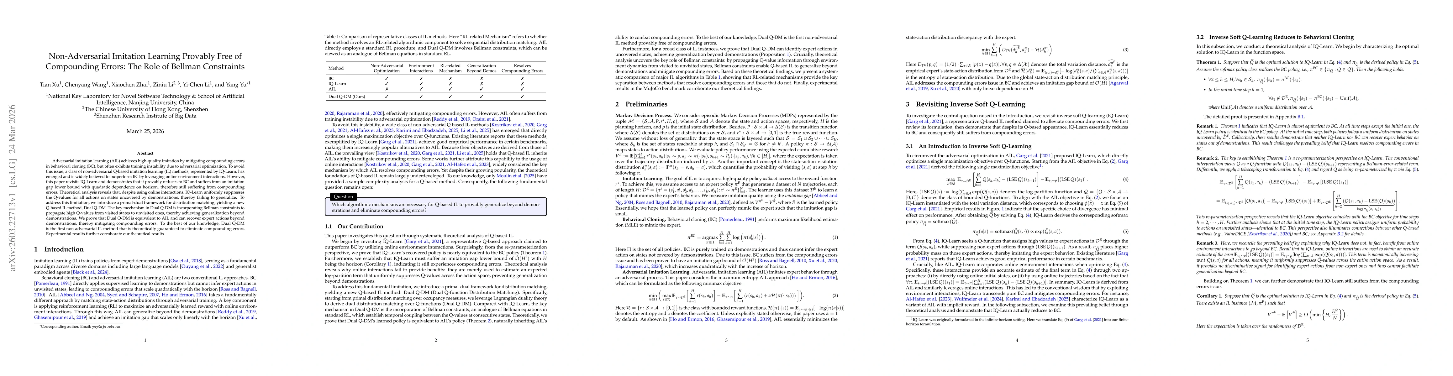 Thumbnail for Non-Adversarial Imitation Learning Provably Free of Compounding Errors: The Role of Bellman Constraints