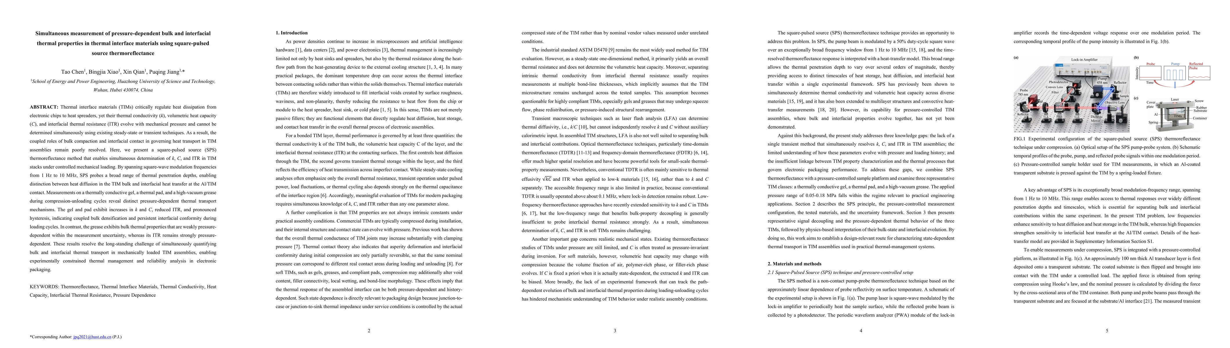 Thumbnail for Simultaneous measurement of pressure-dependent bulk and interfacial thermal properties in thermal interface materials using square-pulsed source thermoreflectance