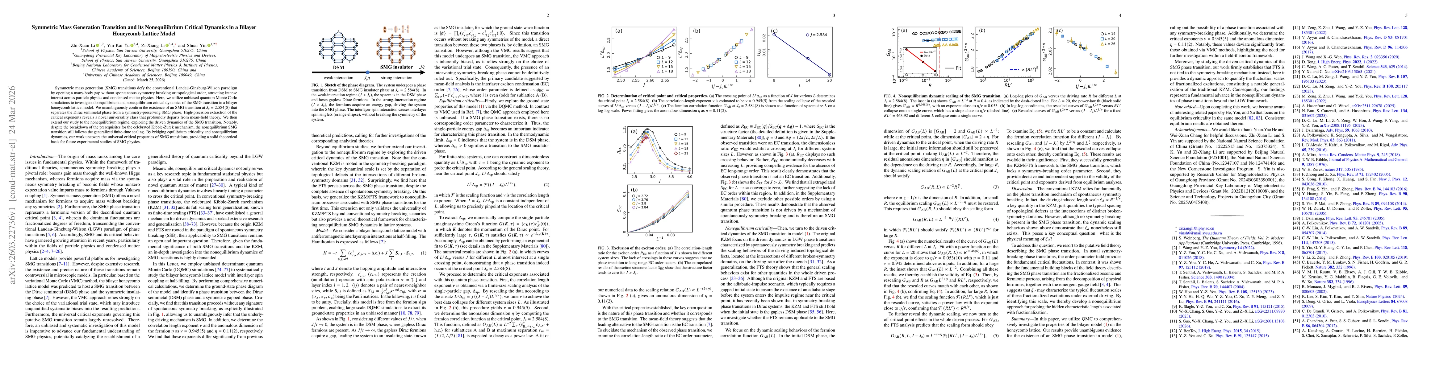Thumbnail for Symmetric Mass Generation Transition and its Nonequilibrium Critical Dynamics in a Bilayer Honeycomb Lattice Model