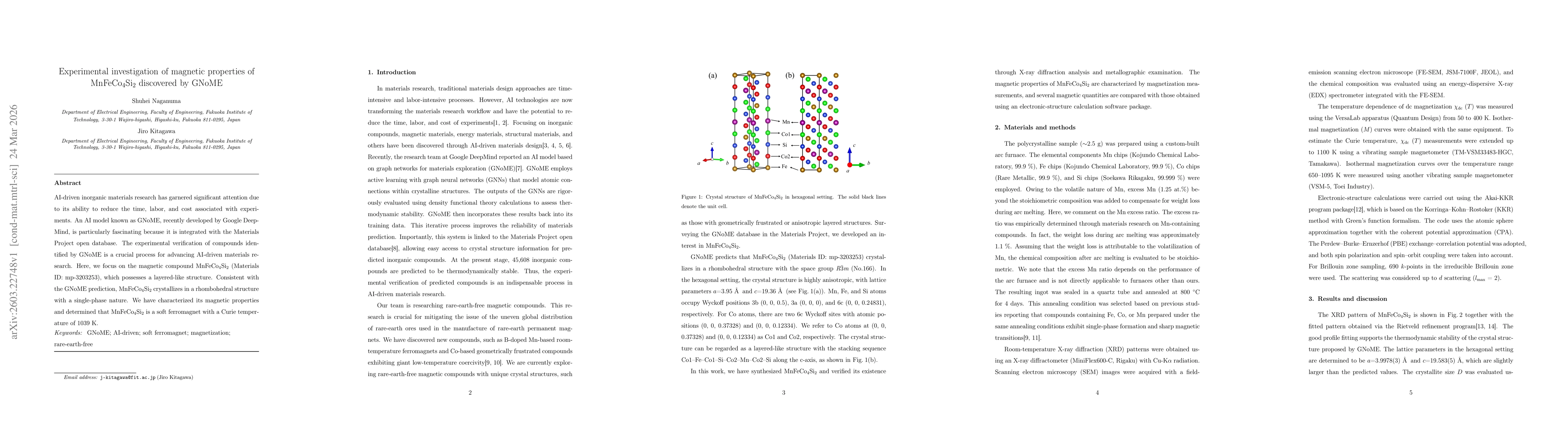 Thumbnail for Experimental investigation of magnetic properties of MnFeCo$_{4}$Si$_{2}$ discovered by GNoME