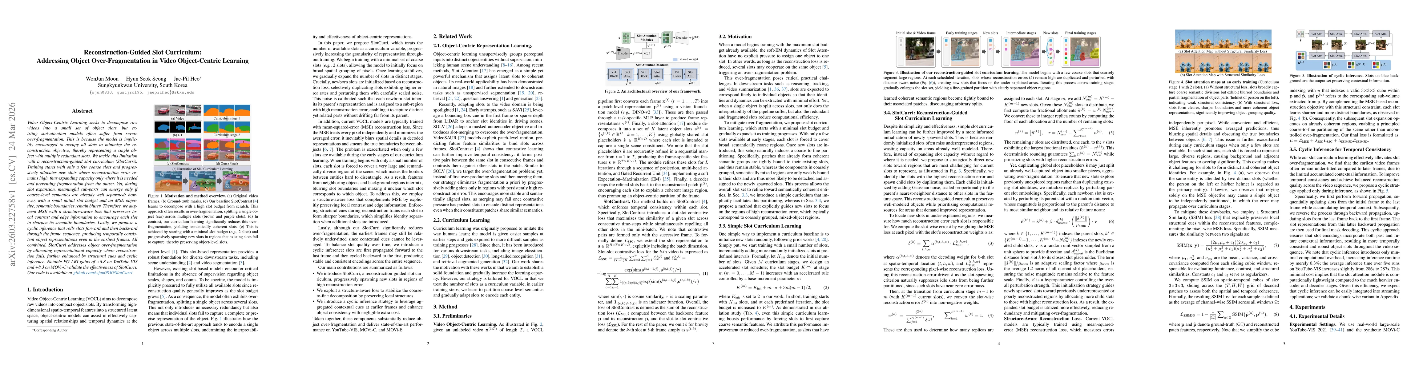 Thumbnail for Reconstruction-Guided Slot Curriculum: Addressing Object Over-Fragmentation in Video Object-Centric Learning