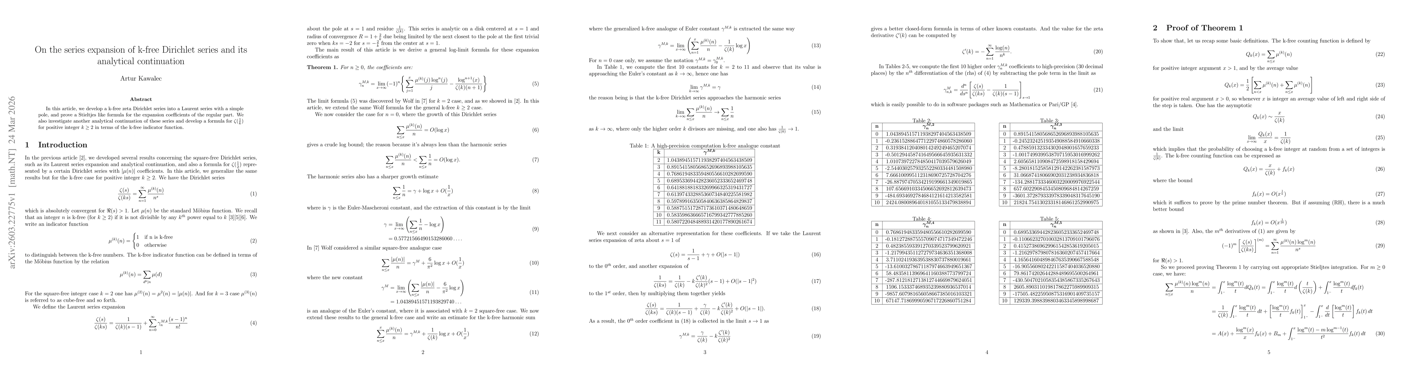 Thumbnail for On the series expansion of k-free Dirichlet series and its analytical continuation