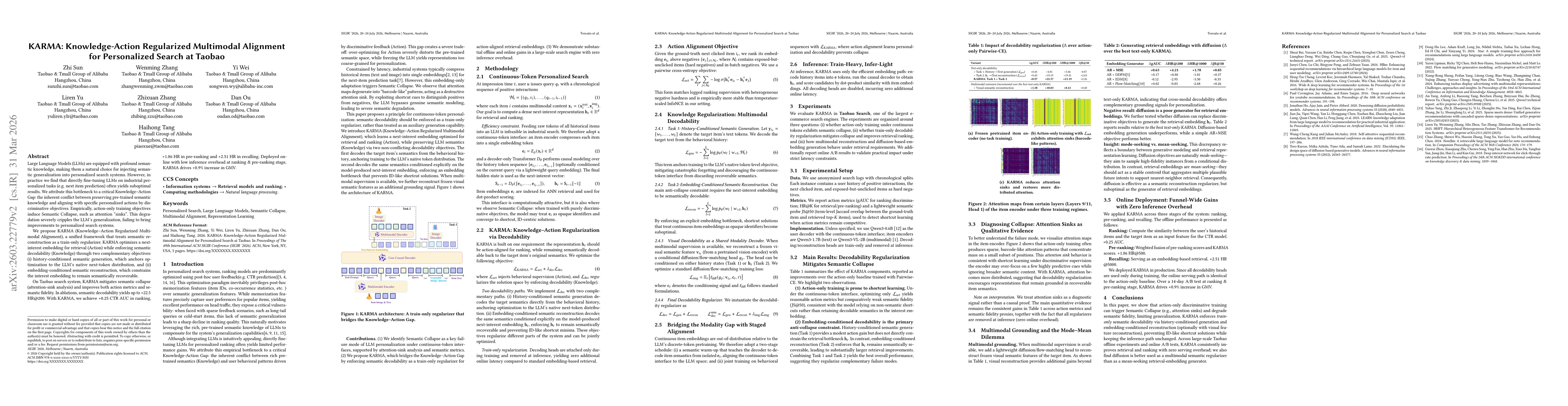 Thumbnail for KARMA: Knowledge-Action Regularized Multimodal Alignment for Personalized Search at Taobao