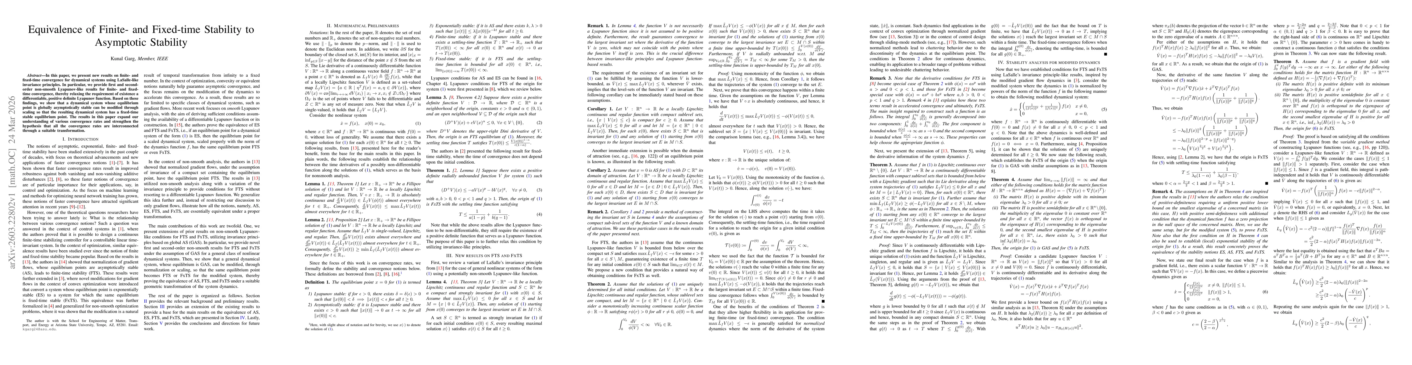 Thumbnail for Equivalence of Finite- and Fixed-time Stability to Asymptotic Stability