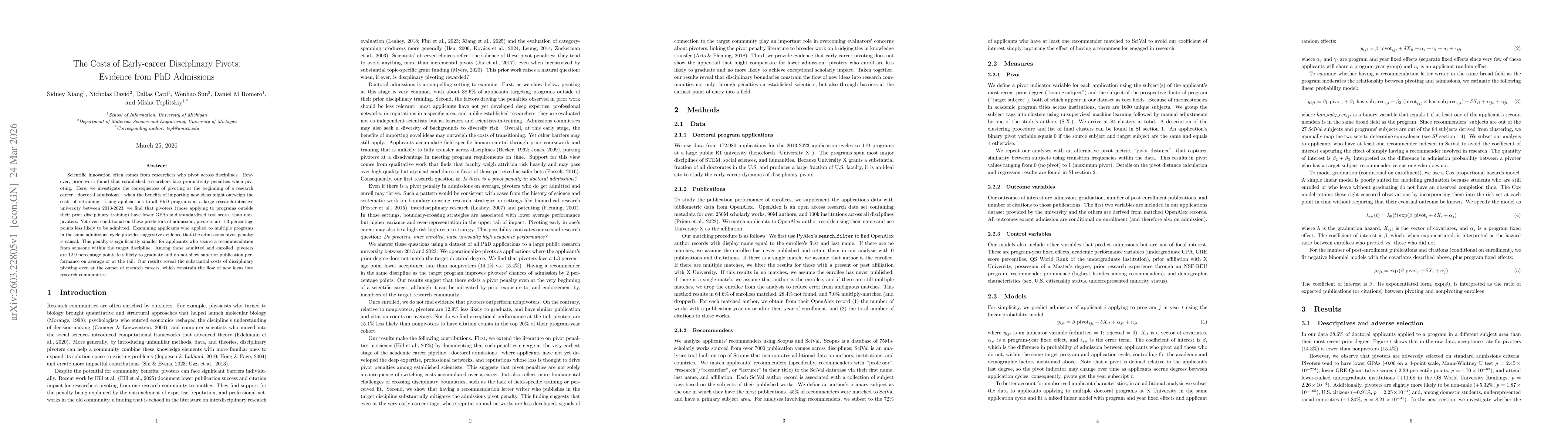 Thumbnail for The Costs of Early-career Disciplinary Pivots: Evidence from PhD Admissions