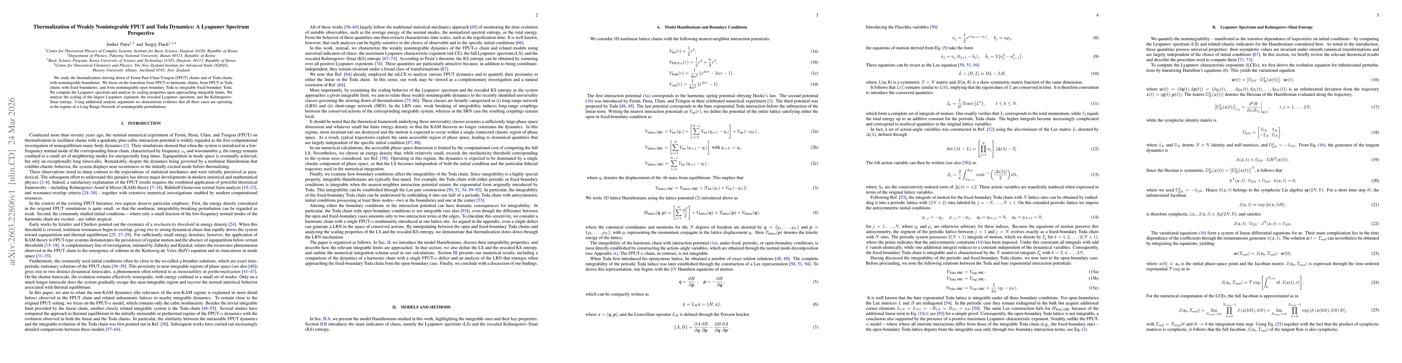 Thumbnail for Thermalization of Weakly Nonintegrable FPUT and Toda Dynamics: A Lyapunov Spectrum Perspective