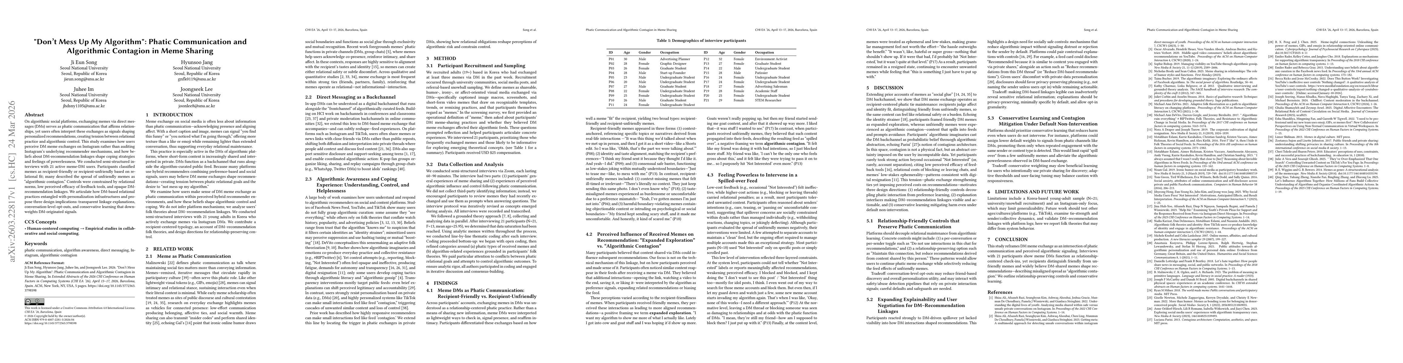Thumbnail for "Don't Mess Up My Algorithm": Phatic Communication and Algorithmic Contagion in Meme Sharing