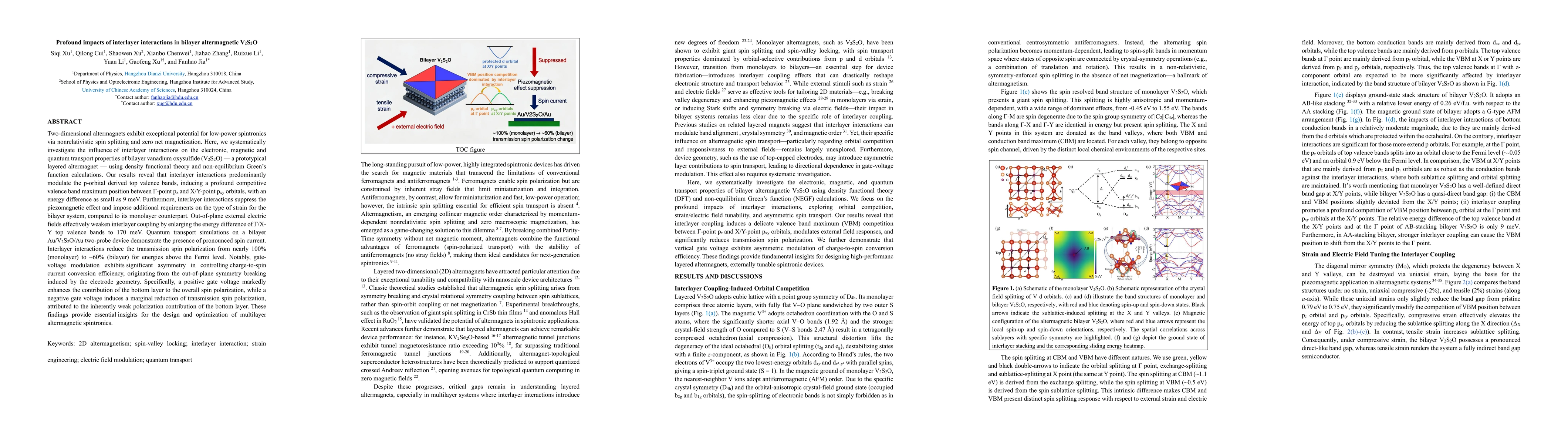 Thumbnail for Profound impacts of interlayer interactions in bilayer altermagnetic V2S2O