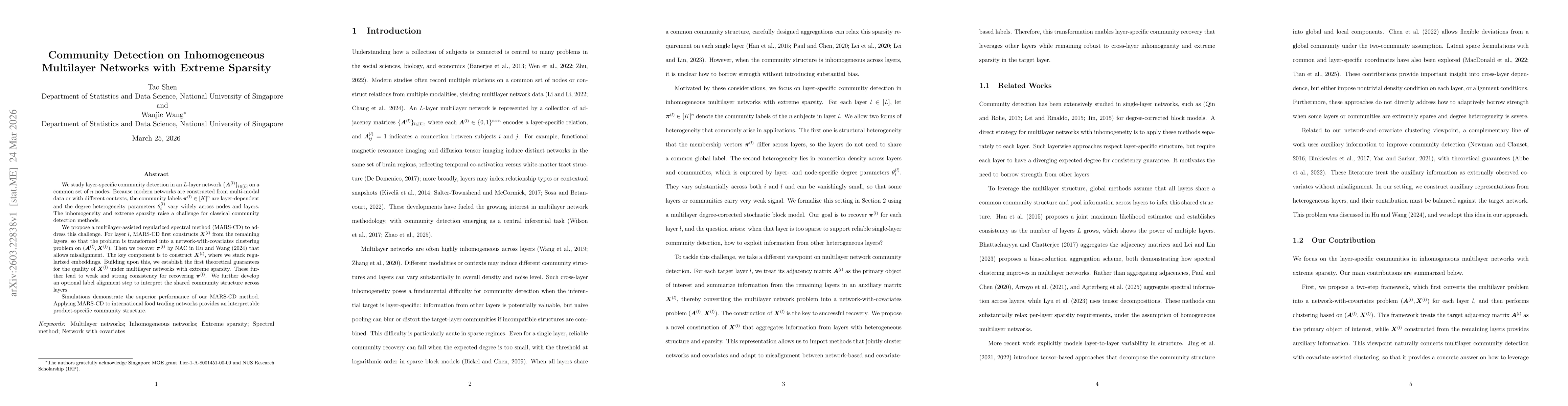 Thumbnail for Community Detection on Inhomogeneous Multilayer Networks with Extreme Sparsity