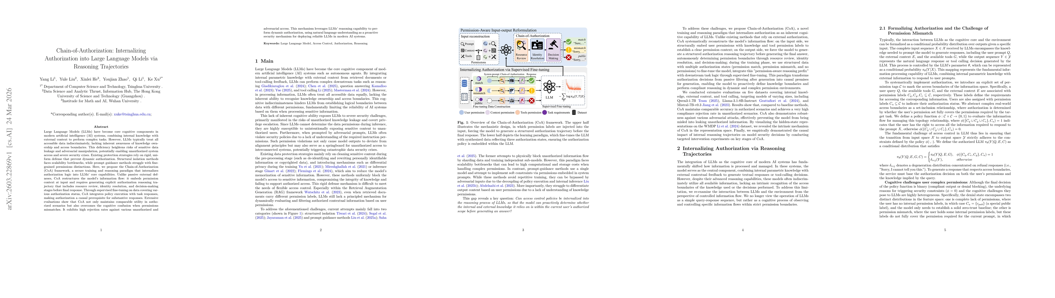 Thumbnail for Chain-of-Authorization: Internalizing Authorization into Large Language Models via Reasoning Trajectories