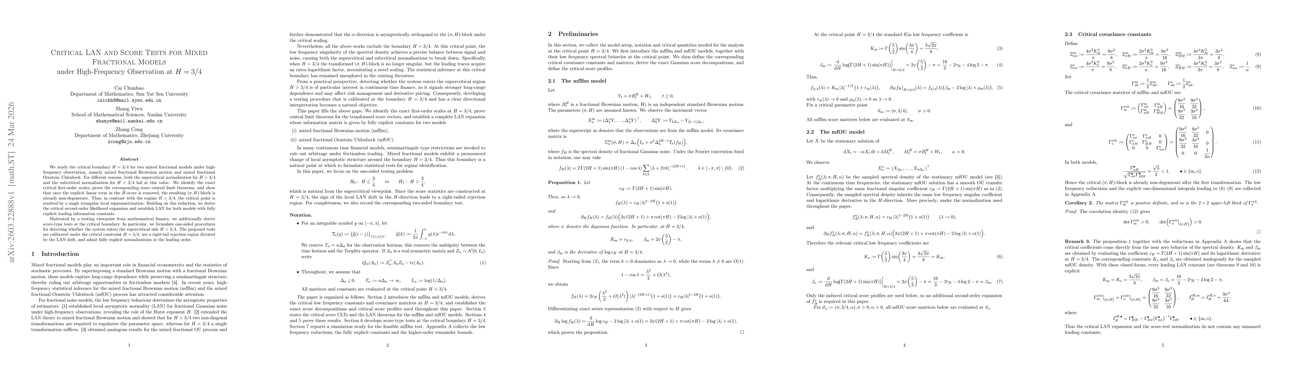 Thumbnail for Critical LAN and Score Tests for Mixed Fractional Models under High-Frequency Observation at H=3/4