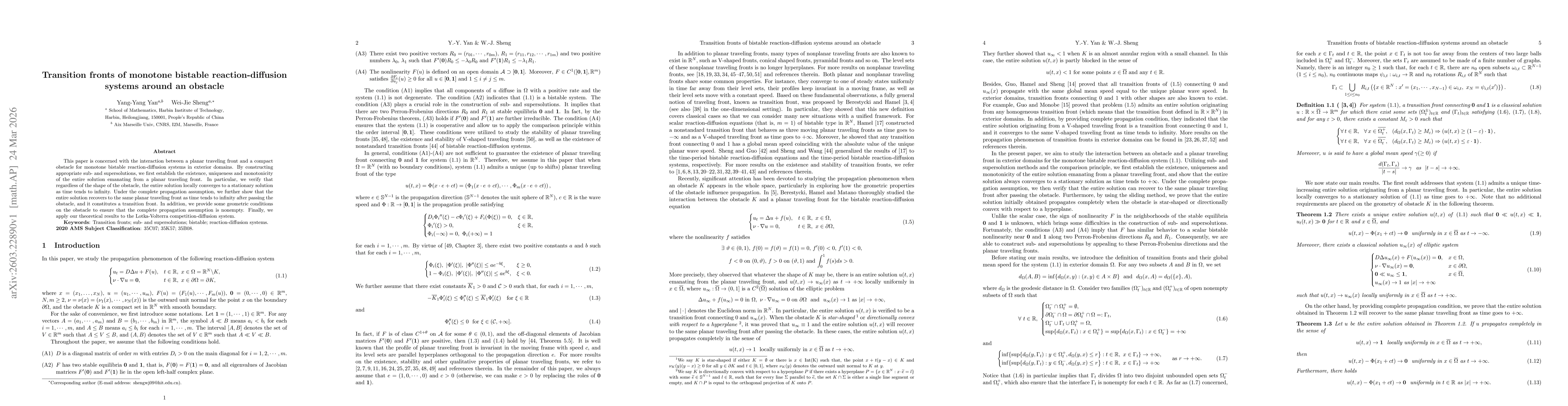 Thumbnail for Transition fronts of monotone bistable reaction-diffusion systems around an obstacle