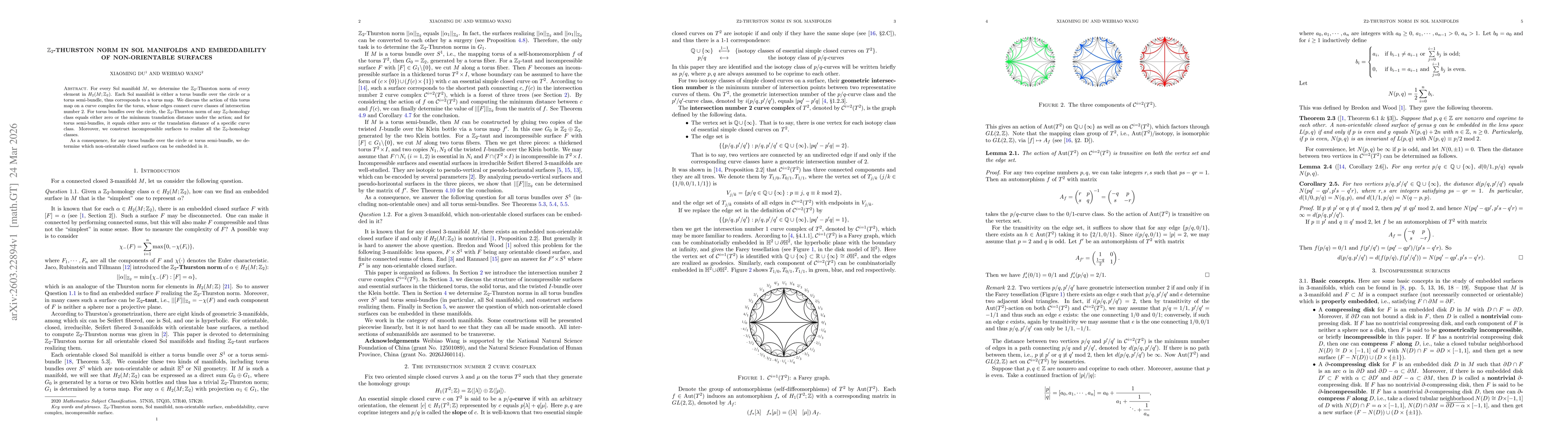 Thumbnail for $\mathbb{Z}_2$-Thurston norm in Sol manifolds and embeddability of non-orientable surfaces