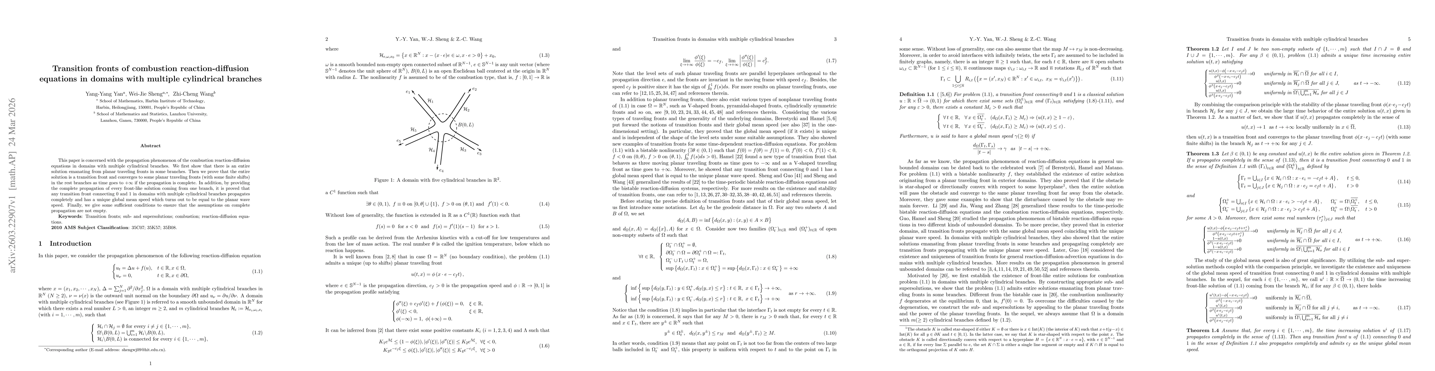 Thumbnail for Transition fronts of combustion reaction-diffusion equations in domains with multiple cylindrical branches