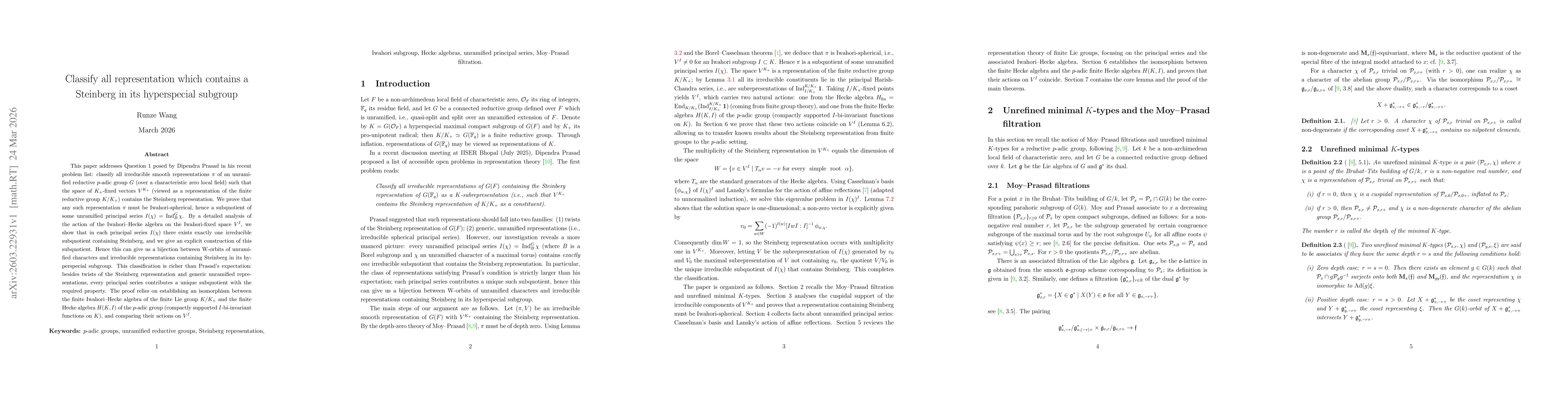 Thumbnail for Classify all representation which contains a Steinberg in its hyperspecial subgroup