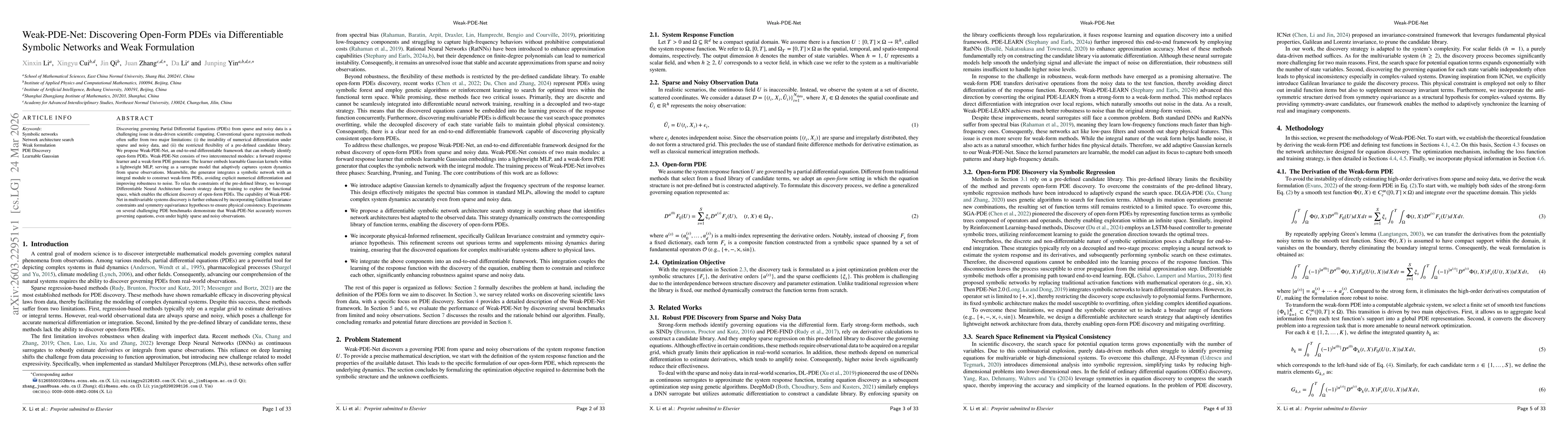 Thumbnail for Weak-PDE-Net: Discovering Open-Form PDEs via Differentiable Symbolic Networks and Weak Formulation