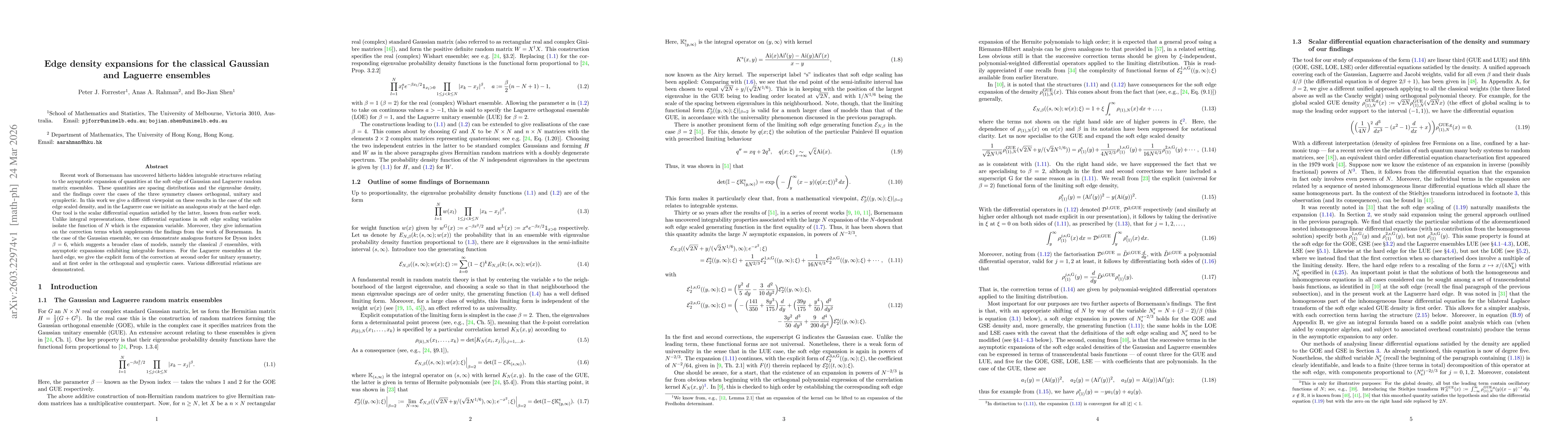 Thumbnail for Edge density expansions for the classical Gaussian and Laguerre ensembles