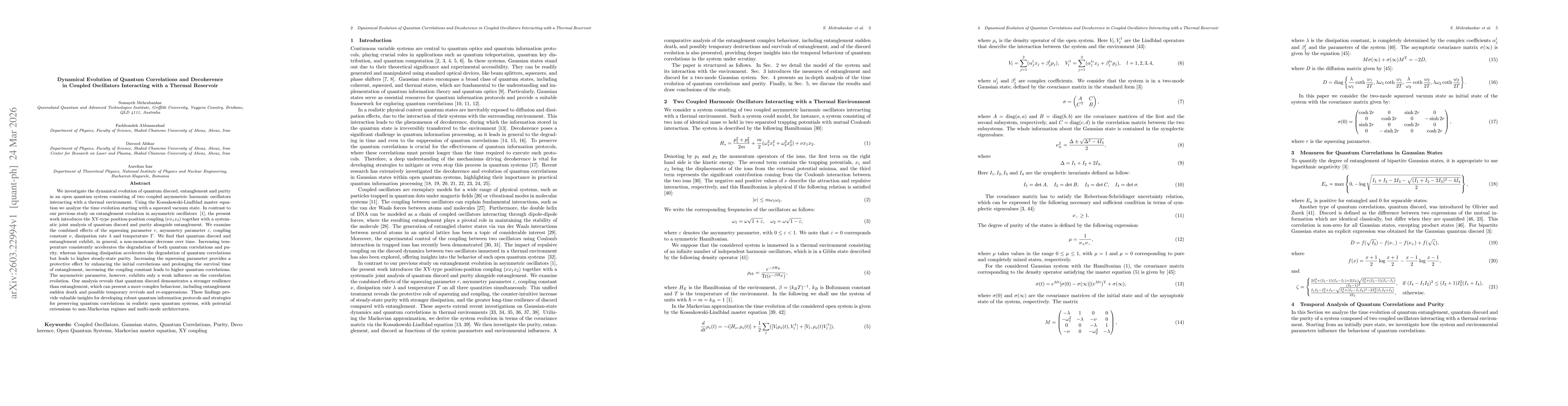 Thumbnail for Dynamical Evolution of Quantum Correlations and Decoherence in Coupled Oscillators Interacting with a Thermal Reservoir