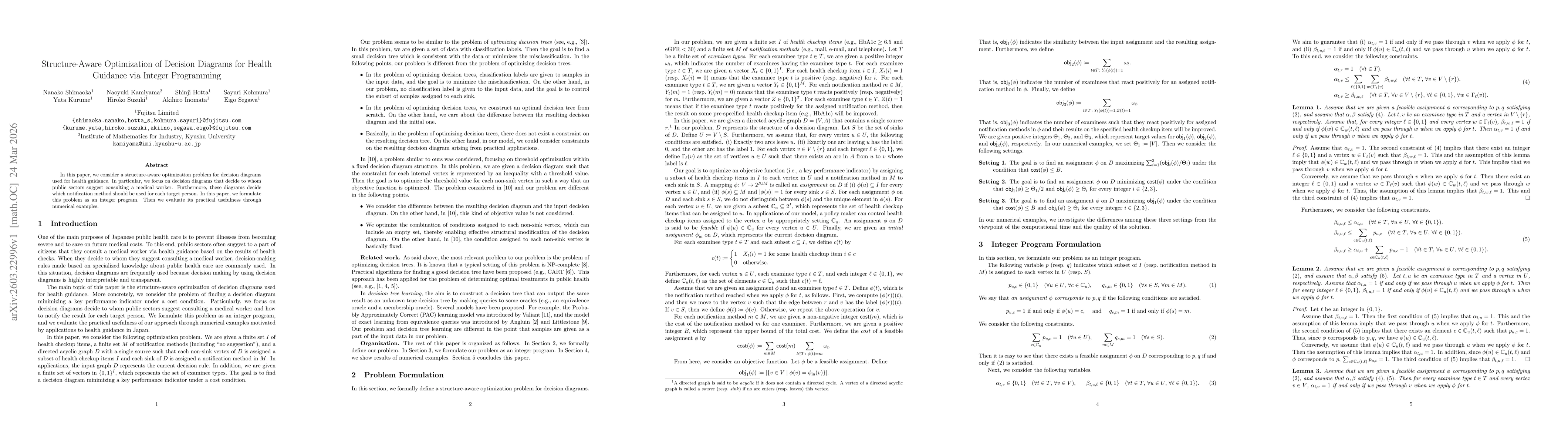 Thumbnail for Structure-Aware Optimization of Decision Diagrams for Health Guidance via Integer Programming