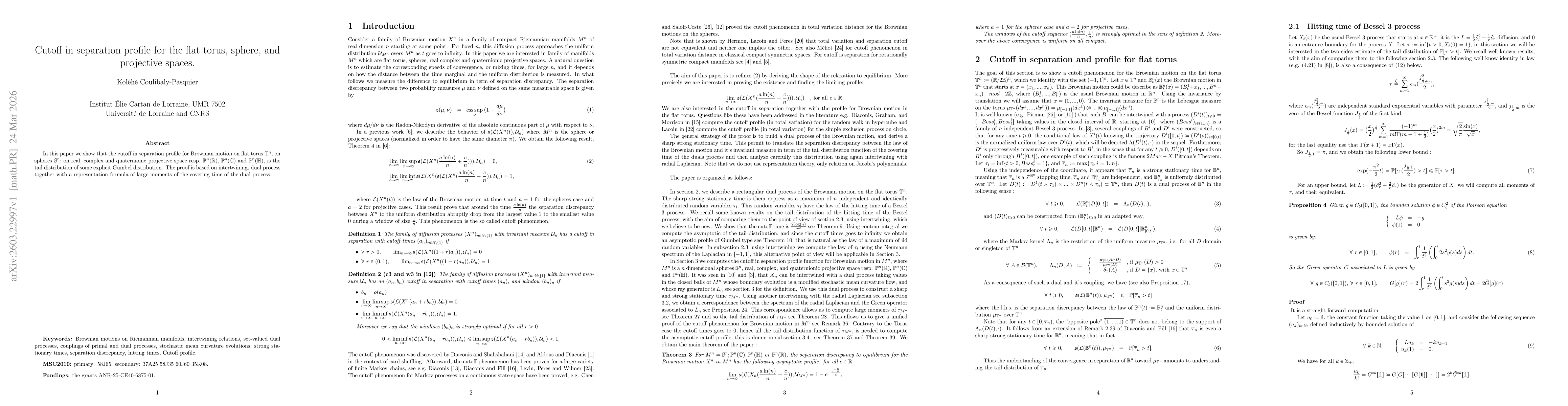 Thumbnail for Cutoff in separation profile for the flat torus, sphere, and projective spaces