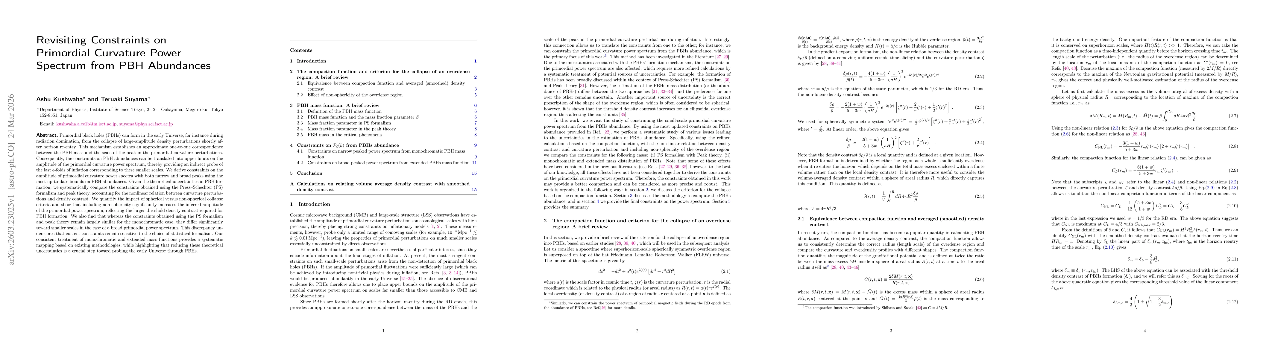 Thumbnail for Revisiting Constraints on Primordial Curvature Power Spectrum from PBH Abundances