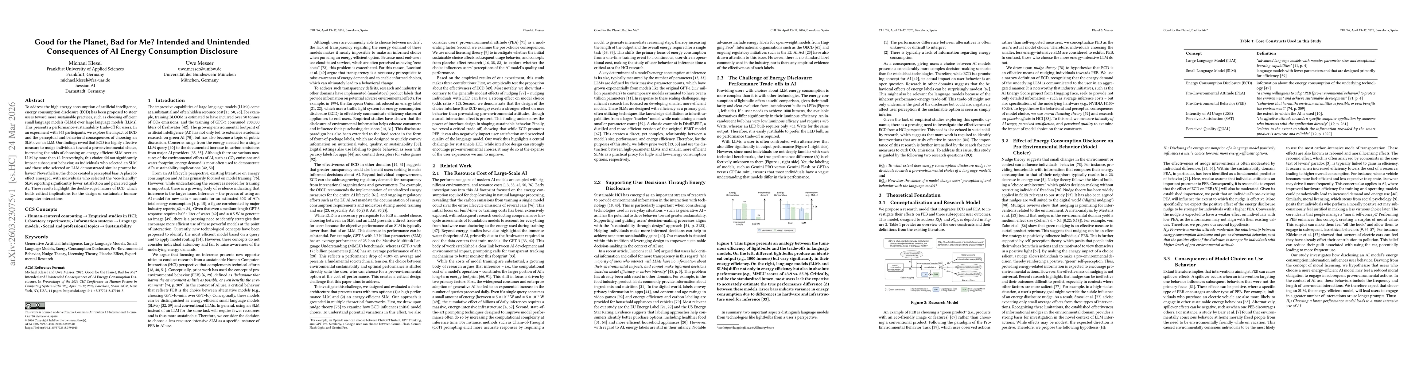 Thumbnail for Good for the Planet, Bad for Me? Intended and Unintended Consequences of AI Energy Consumption Disclosure