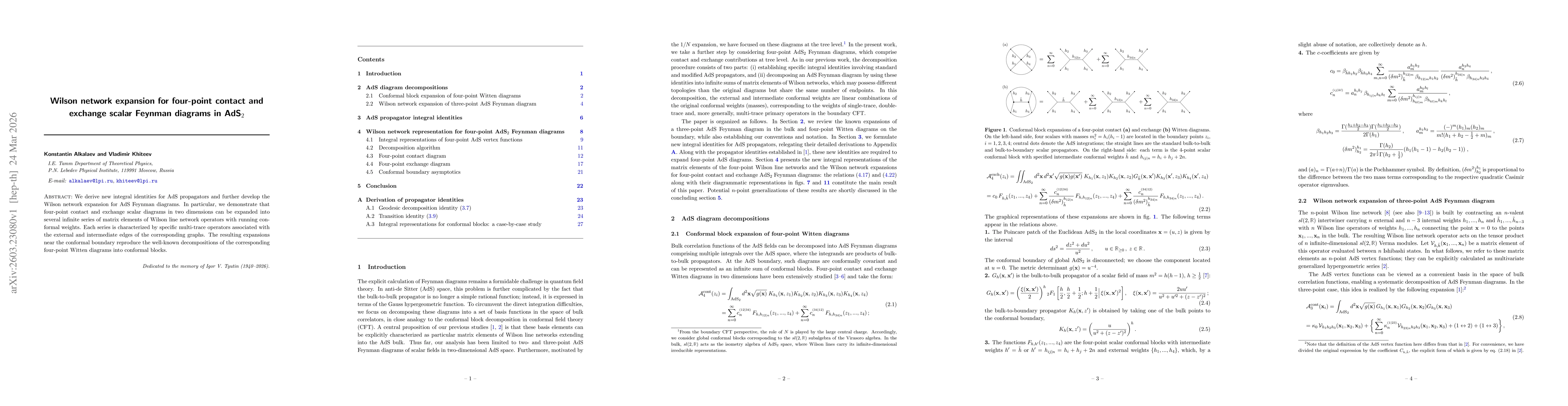 Thumbnail for Wilson network expansion for four-point contact and exchange scalar Feynman diagrams in AdS$_2$