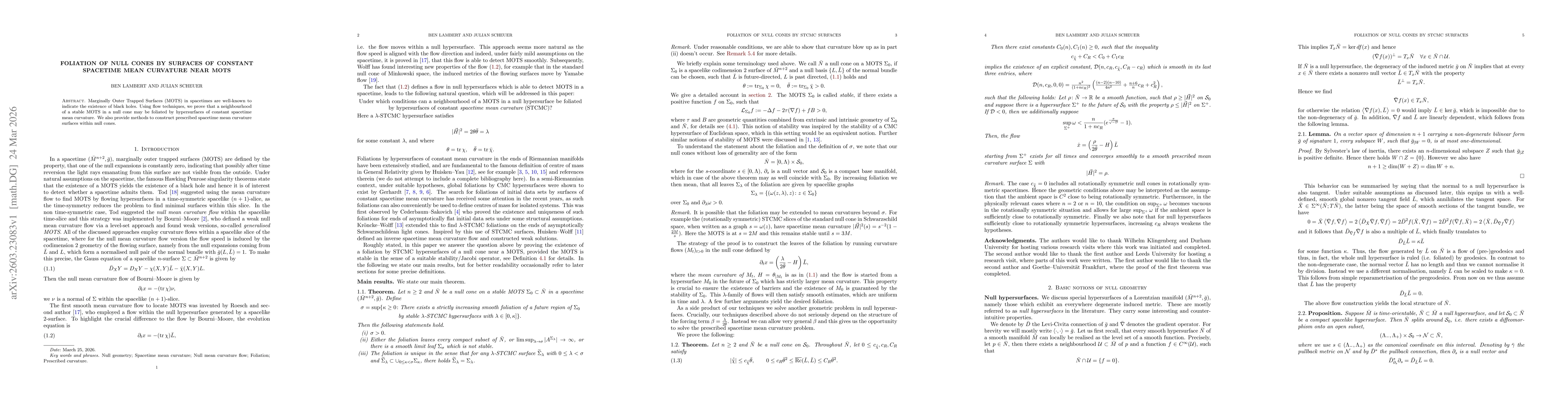 Thumbnail for Foliation of null cones by surfaces of constant spacetime mean curvature near MOTS