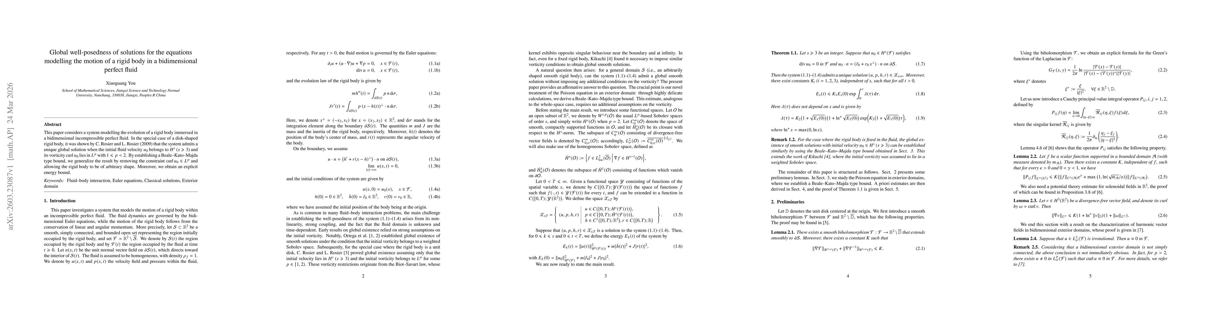 Thumbnail for Global well-posedness of solutions for the equations modelling the motion of a rigid body in a bidimensional perfect fluid