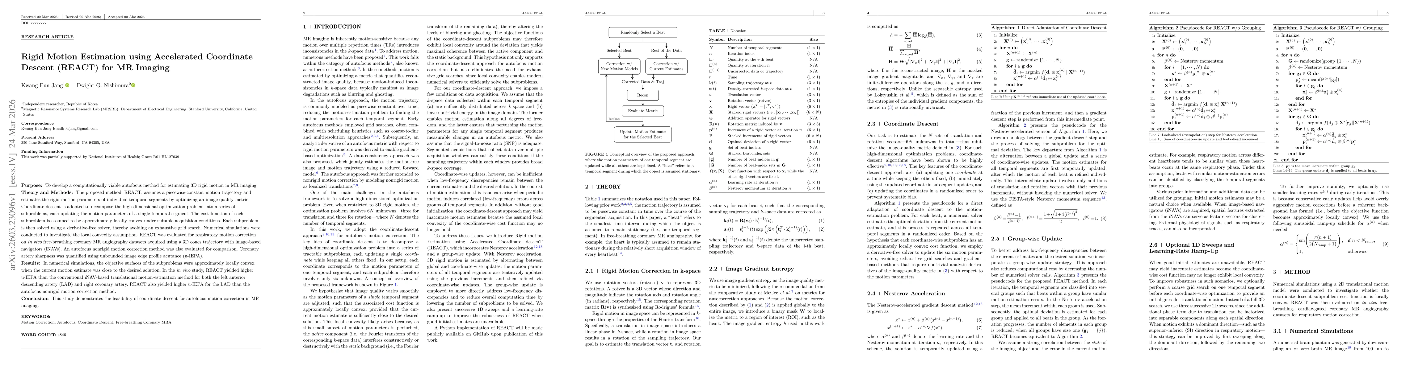 Thumbnail for Rigid Motion Estimation using Accelerated Iterative Coordinate Descent (REACT) for MR Imaging