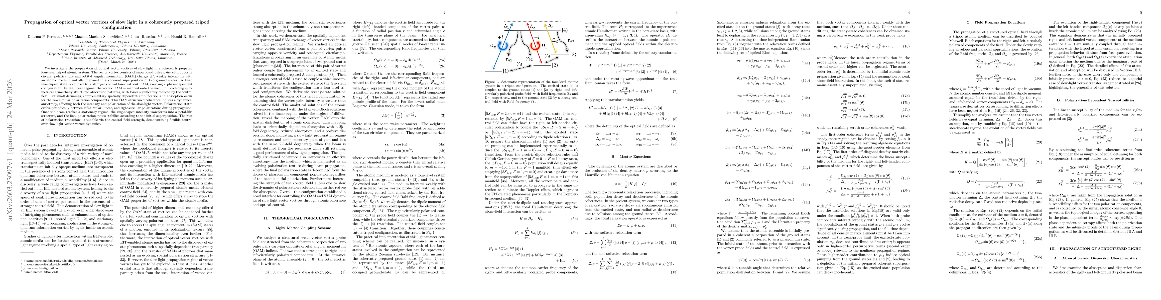 Thumbnail for Propagation of optical vector vortices of slow light in a coherently prepared tripod configuration