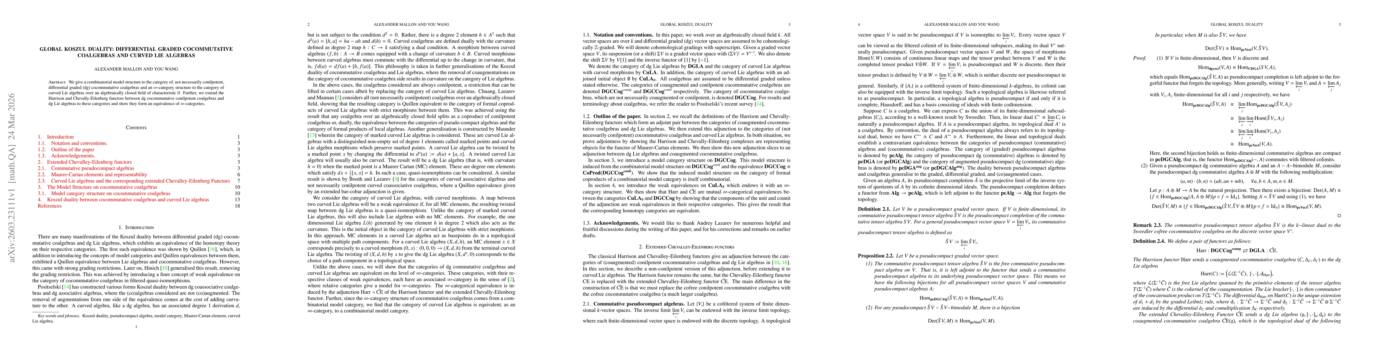 Thumbnail for Global Koszul Duality: Differential Graded Cocommutative Coalgebras and Curved Lie Algebras