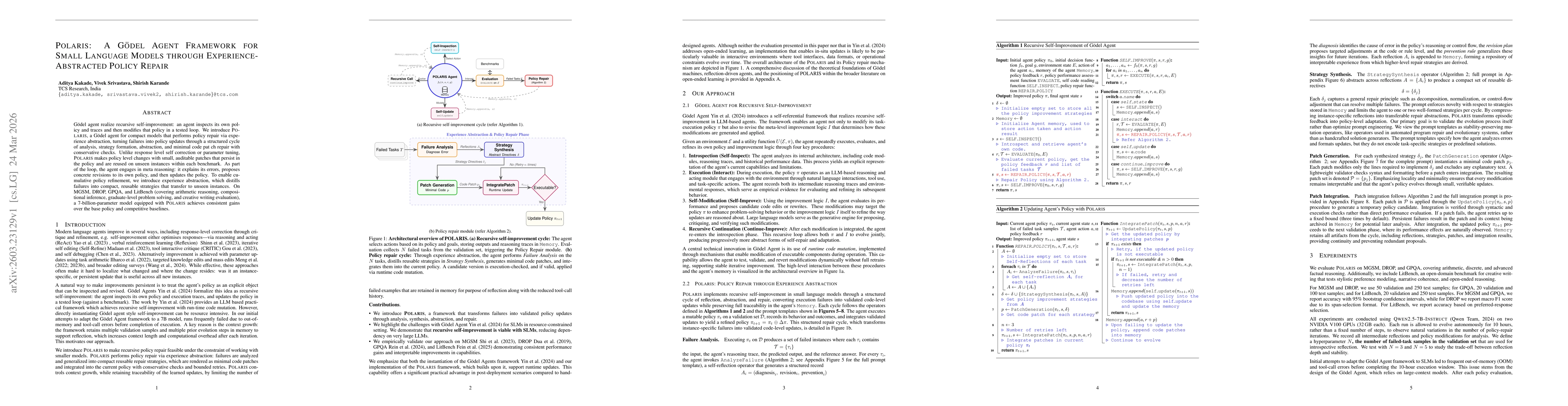 Thumbnail for Polaris: A Gödel Agent Framework for Small Language Models through Experience-Abstracted Policy Repair