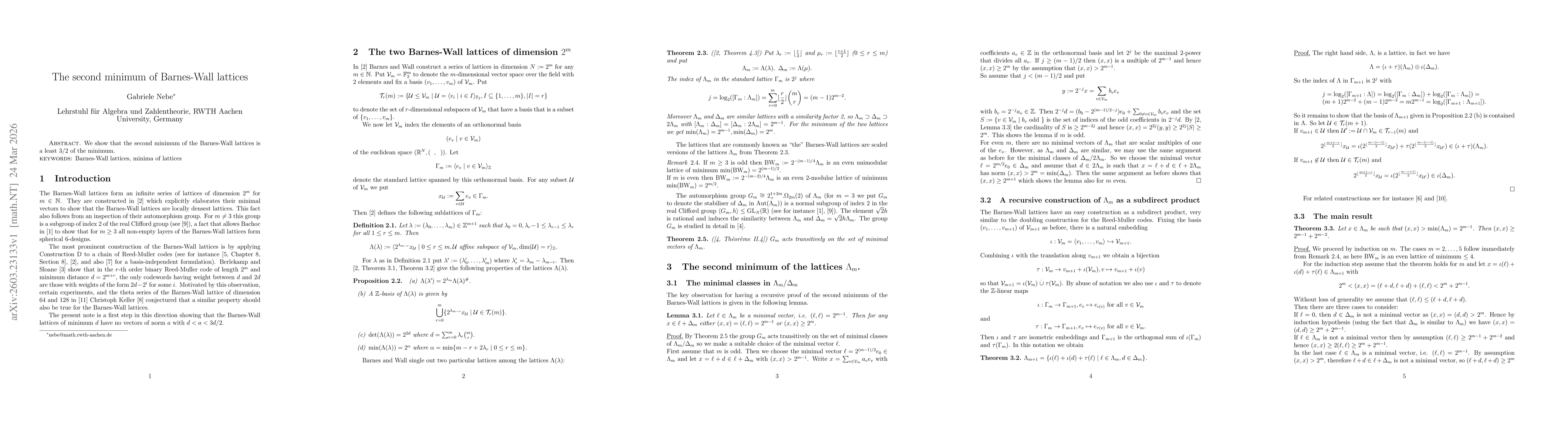 Thumbnail for The second minimum of Barnes-Wall lattices