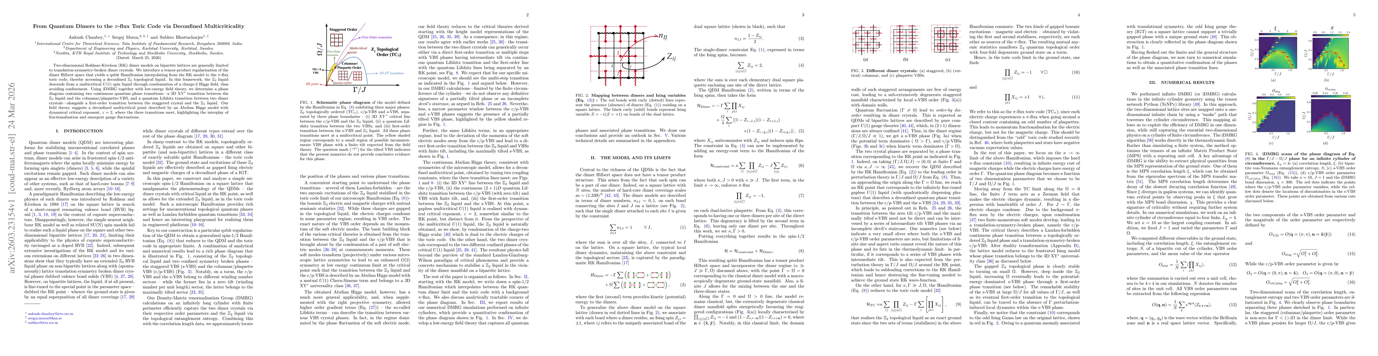 Thumbnail for From Quantum Dimers to the $π$-flux Toric Code via Deconfined Multicriticality