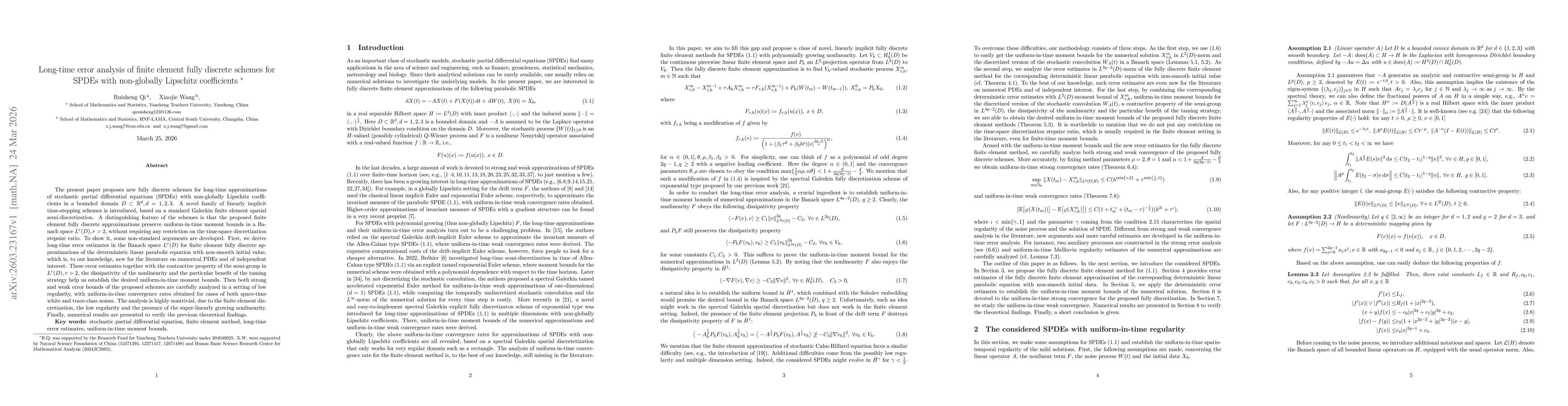 Thumbnail for Long-time error analysis of finite element fully discrete schemes for SPDEs with non-globally Lipschitz coefficients