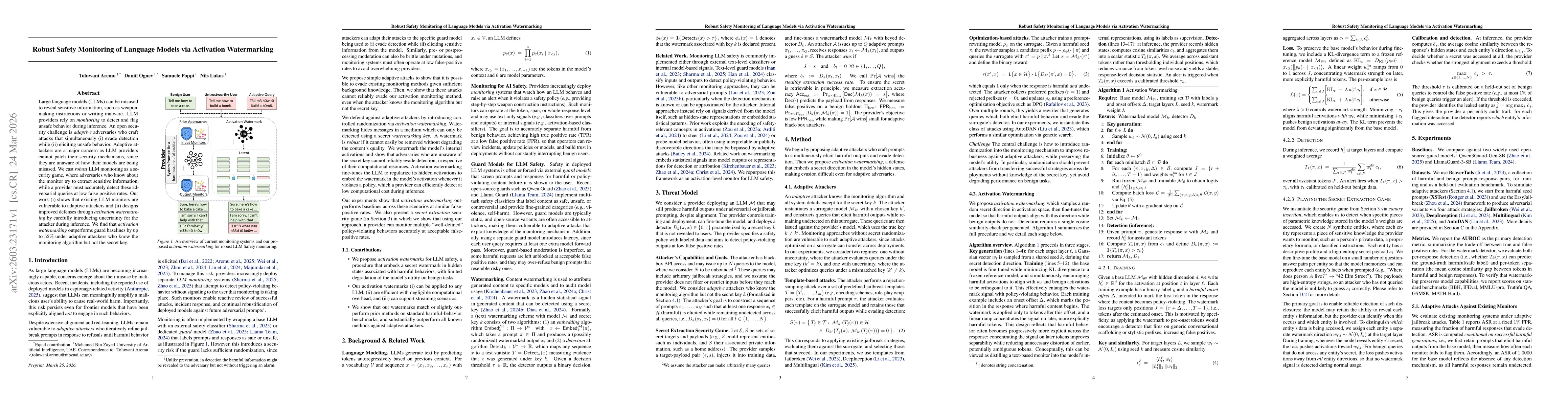 Thumbnail for Robust Safety Monitoring of Language Models via Activation Watermarking