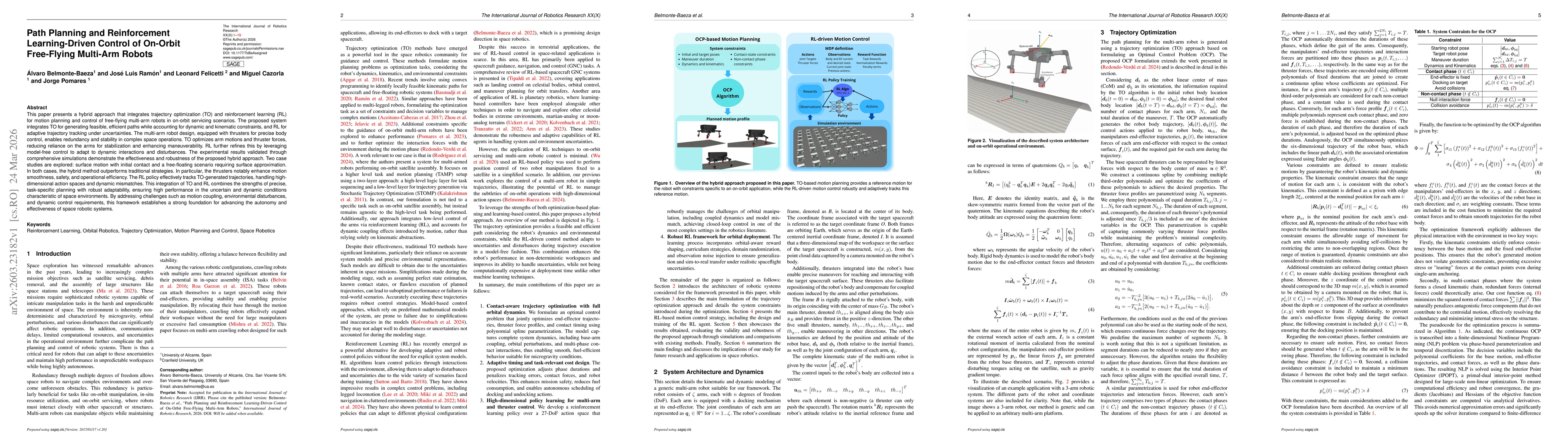 Thumbnail for Path Planning and Reinforcement Learning-Driven Control of On-Orbit Free-Flying Multi-Arm Robots