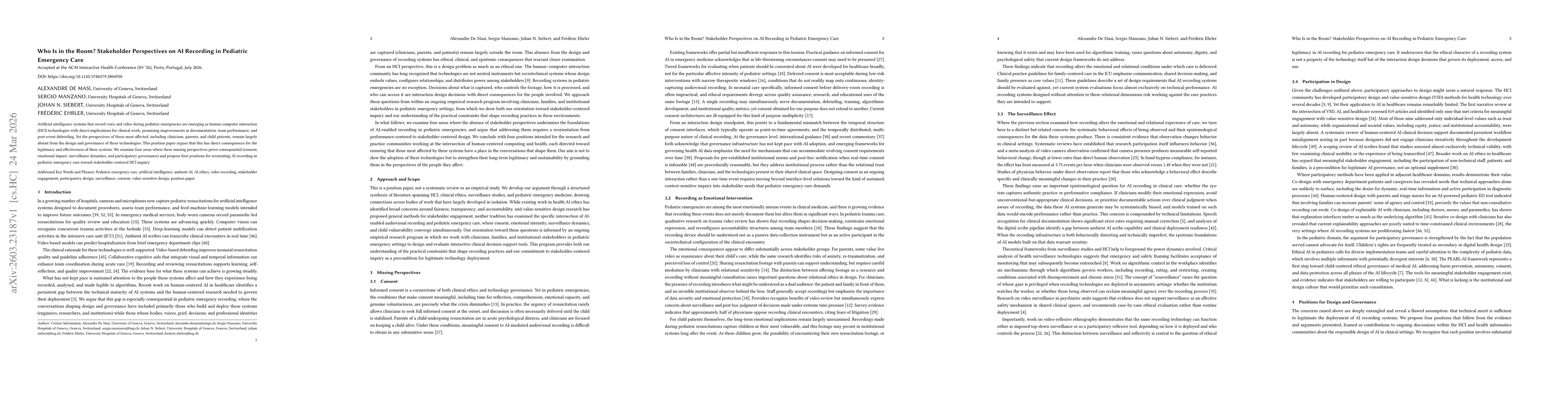 Thumbnail for Who Is in the Room? Stakeholder Perspectives on AI Recording in Pediatric Emergency Care