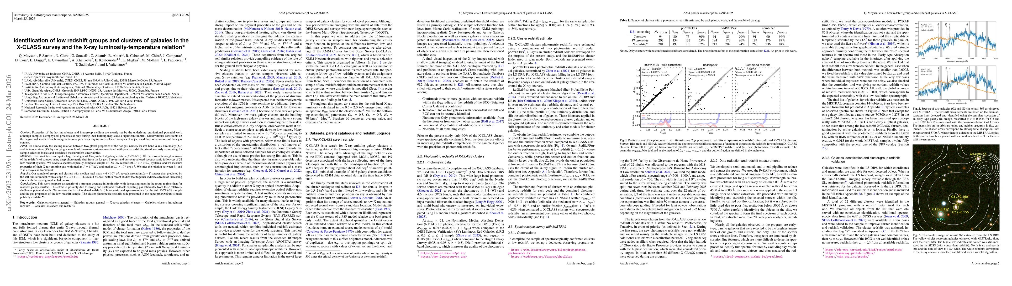 Thumbnail for Identification of low redshift groups and clusters of galaxies in the X-CLASS survey and the X-ray luminosity-temperature relation