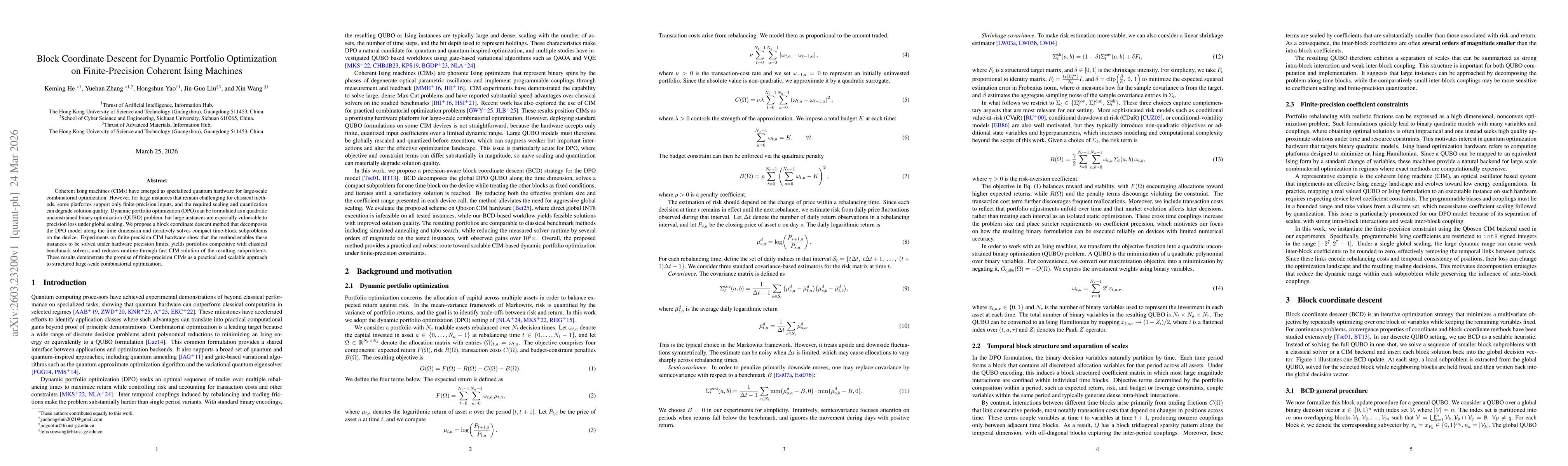 Thumbnail for Block Coordinate Descent for Dynamic Portfolio Optimization on Finite-Precision Coherent Ising Machines