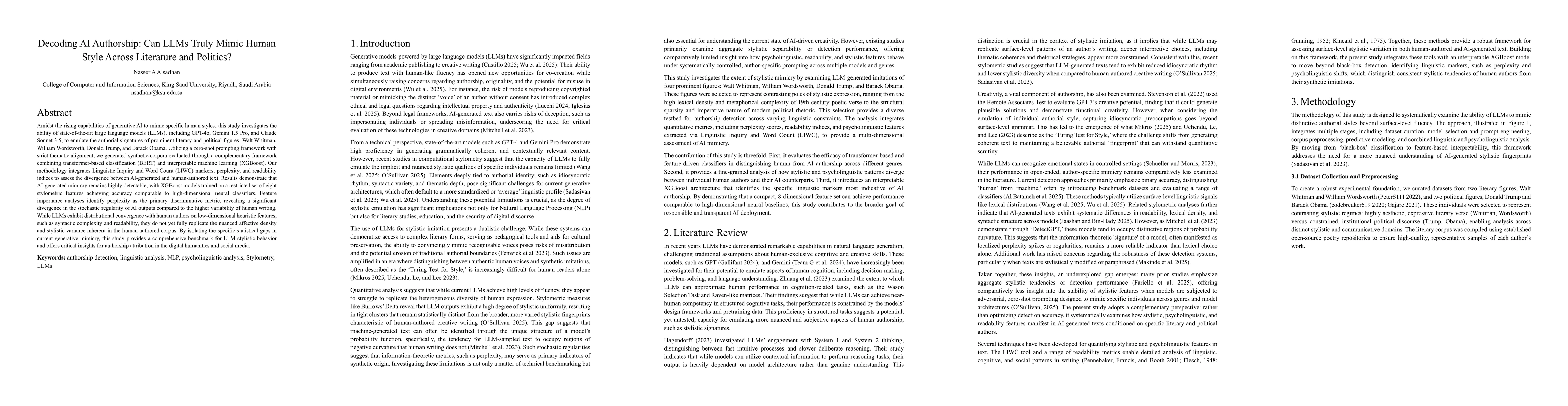 Thumbnail for Decoding AI Authorship: Can LLMs Truly Mimic Human Style Across Literature and Politics?