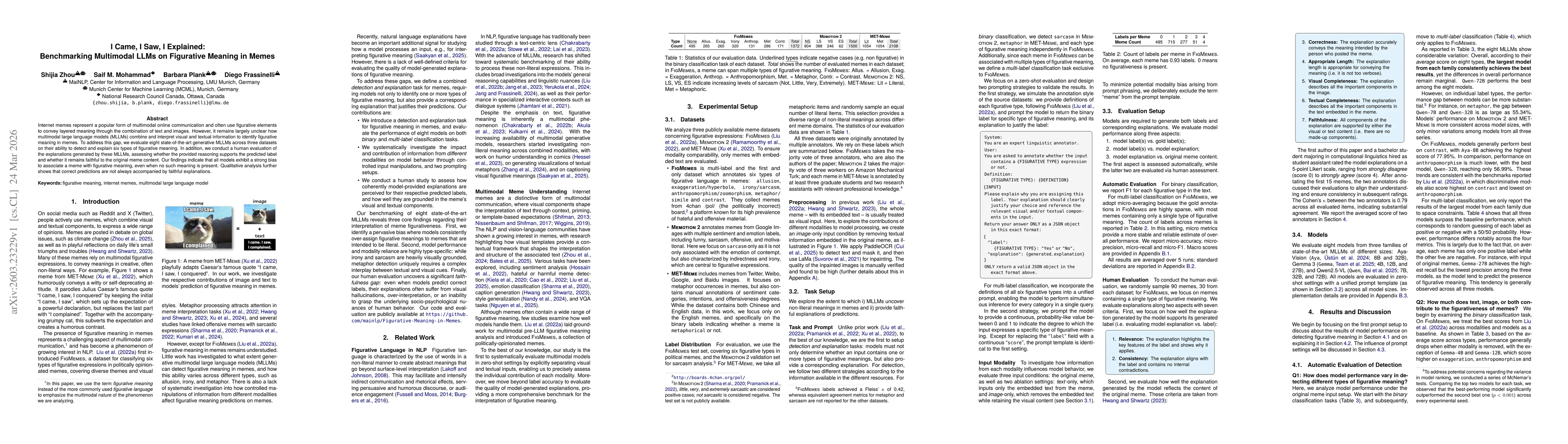 Thumbnail for I Came, I Saw, I Explained: Benchmarking Multimodal LLMs on Figurative Meaning in Memes