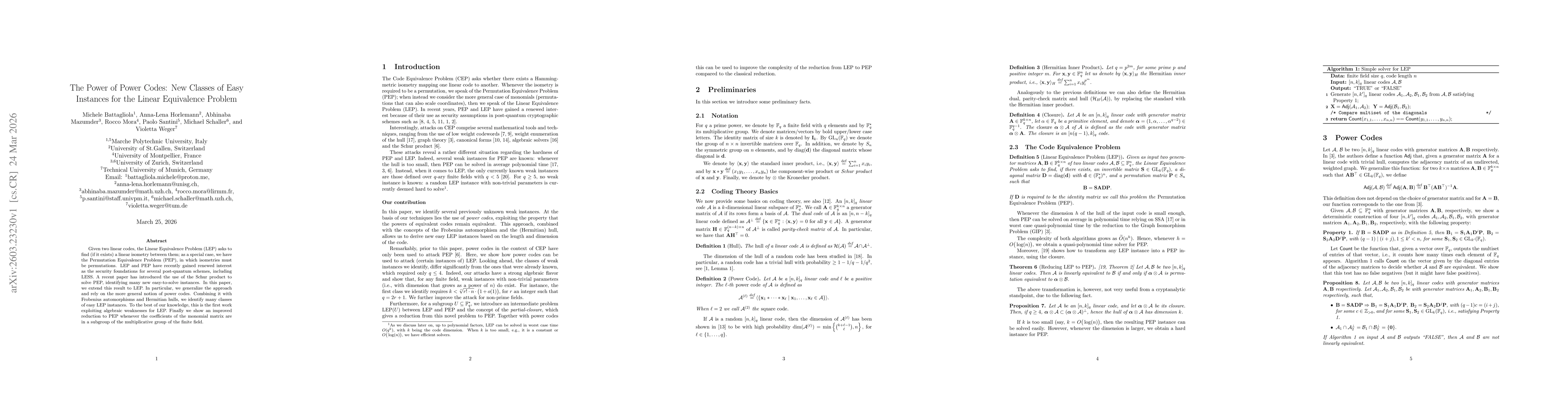 Thumbnail for The Power of Power Codes: New Classes of Easy Instances for the Linear Equivalence Problem