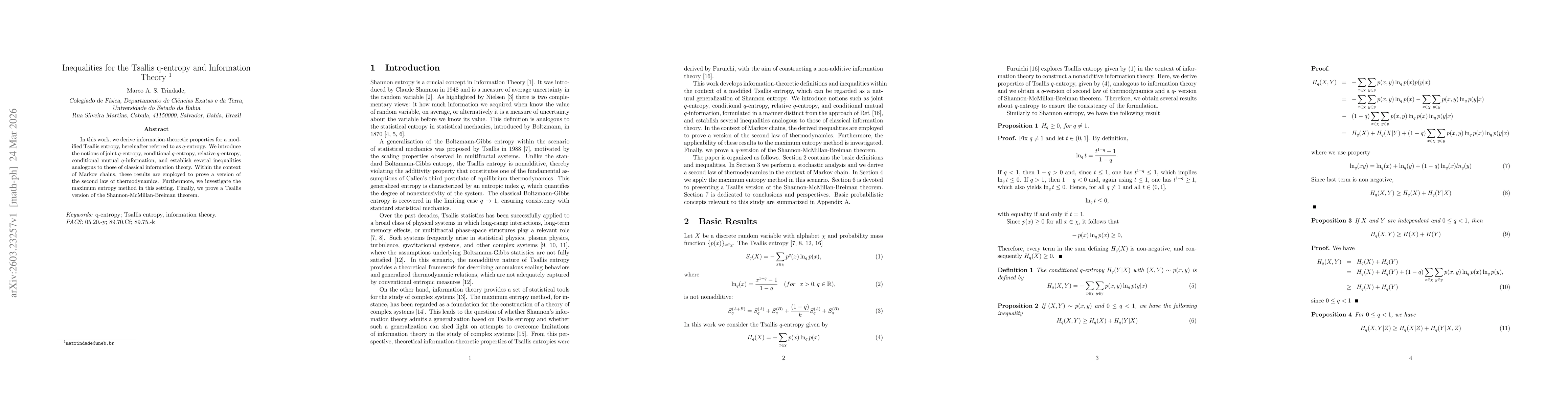 Thumbnail for Inequalities for the Tsallis q-entropy and Information Theory