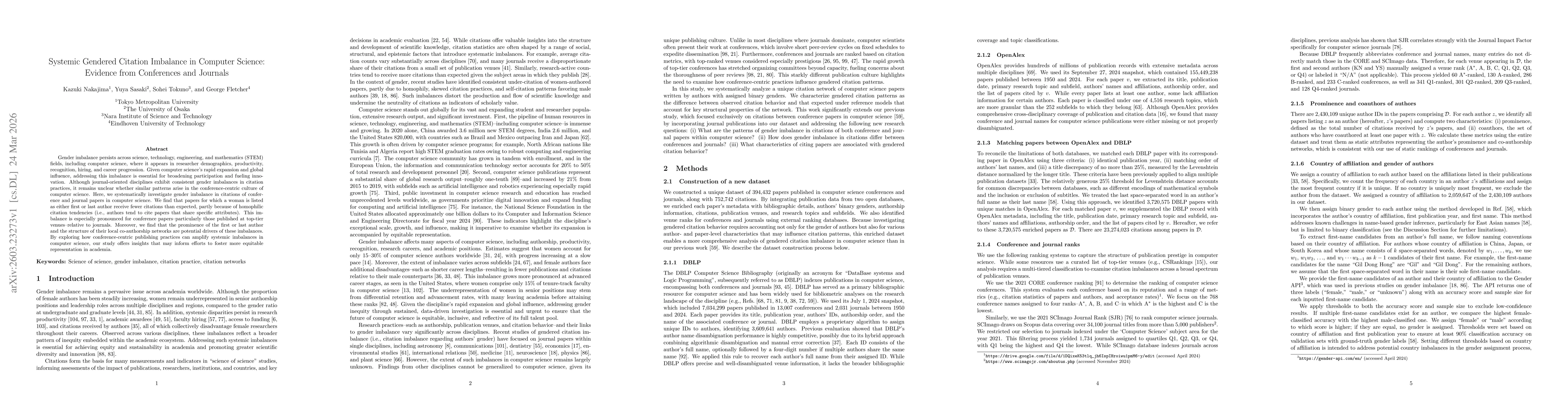Thumbnail for Systemic Gendered Citation Imbalance in Computer Science: Evidence from Conferences and Journals