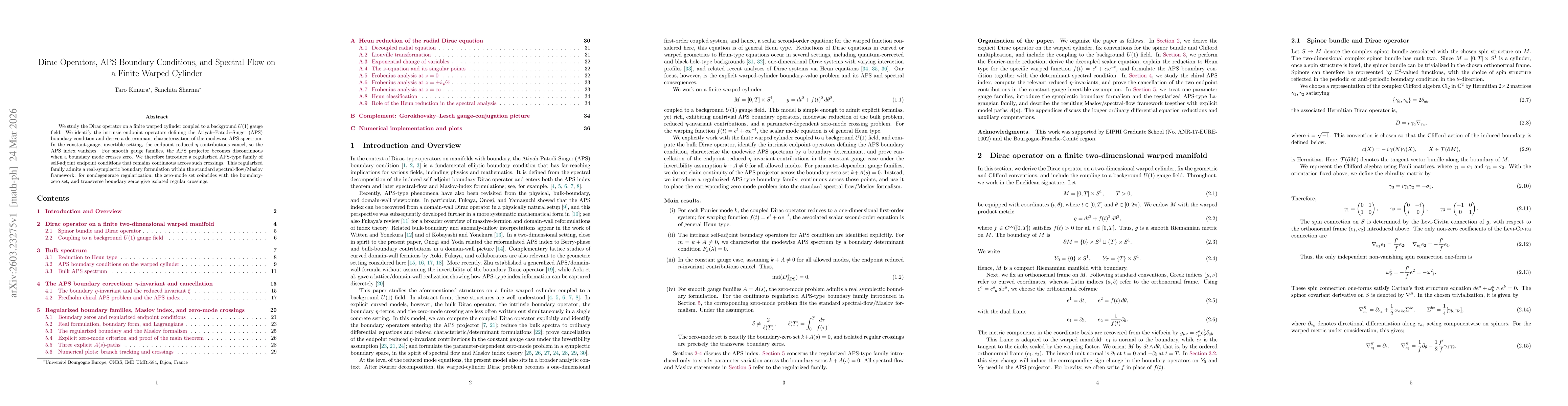 Thumbnail for Dirac Operators, APS Boundary Conditions, and Spectral Flow on a Finite Warped Cylinder