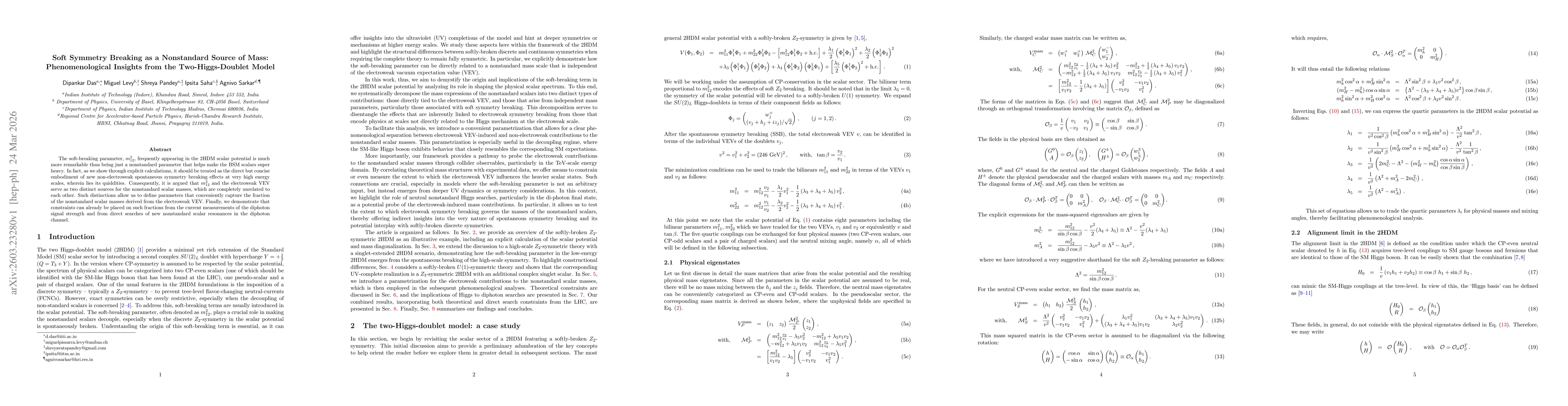 Thumbnail for Soft Symmetry Breaking as a Nonstandard Source of Mass: Phenomenological Insights from the Two-Higgs-Doublet Model