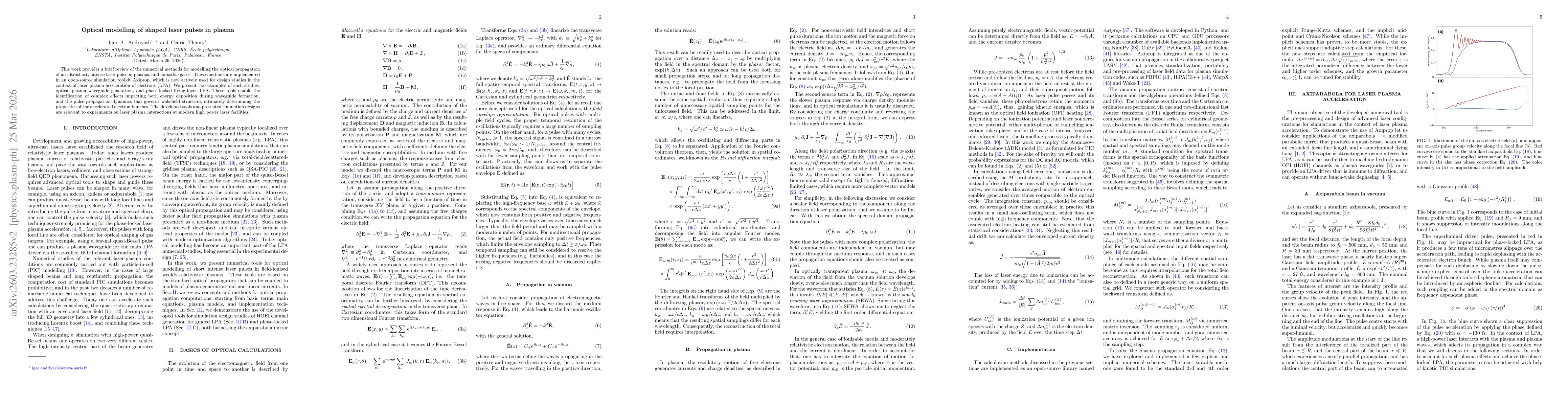 Thumbnail for Optical modelling of shaped laser pulses in plasma